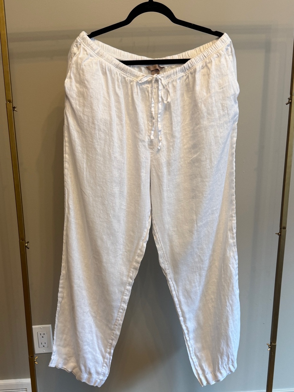 H&M White Linen Blend Drawstring Ankle Pants | XL
